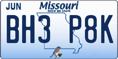 MO license plate BH3P8K