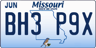 MO license plate BH3P9X