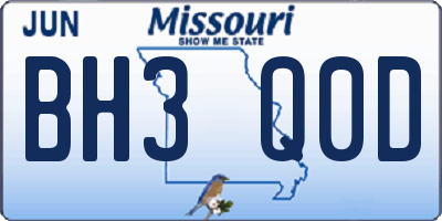 MO license plate BH3Q0D