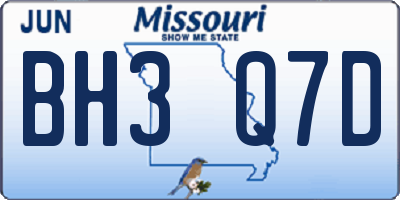 MO license plate BH3Q7D