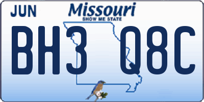 MO license plate BH3Q8C