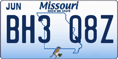 MO license plate BH3Q8Z