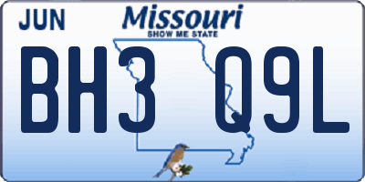 MO license plate BH3Q9L