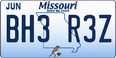 MO license plate BH3R3Z