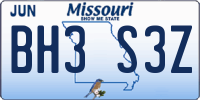 MO license plate BH3S3Z