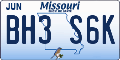 MO license plate BH3S6K