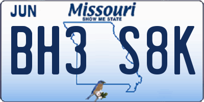 MO license plate BH3S8K