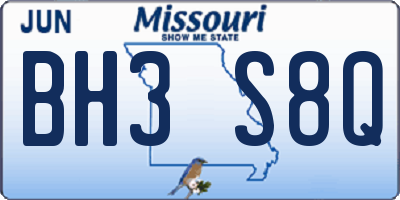 MO license plate BH3S8Q