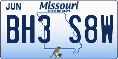 MO license plate BH3S8W