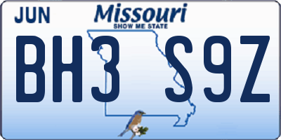 MO license plate BH3S9Z