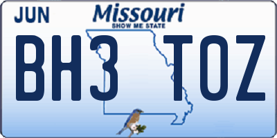 MO license plate BH3T0Z