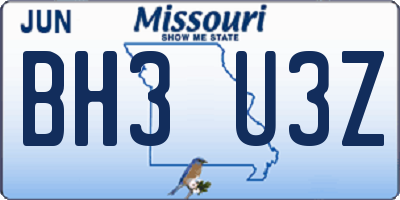 MO license plate BH3U3Z