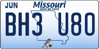 MO license plate BH3U8O