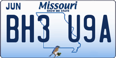 MO license plate BH3U9A