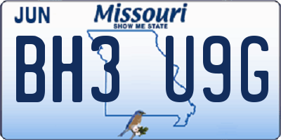 MO license plate BH3U9G