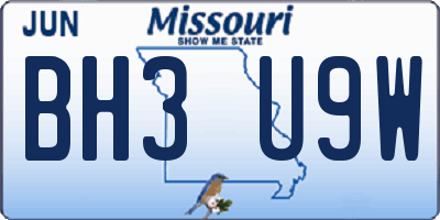 MO license plate BH3U9W