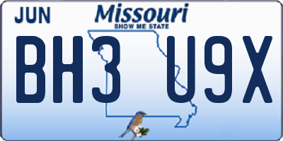MO license plate BH3U9X