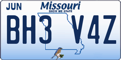MO license plate BH3V4Z