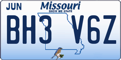 MO license plate BH3V6Z