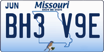 MO license plate BH3V9E