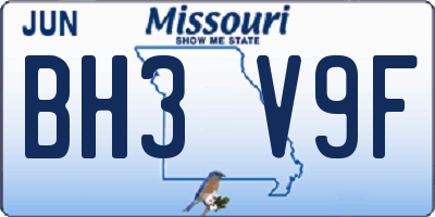 MO license plate BH3V9F
