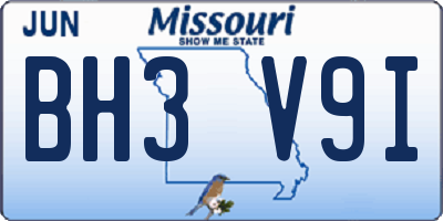 MO license plate BH3V9I