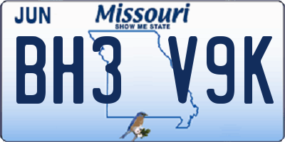 MO license plate BH3V9K