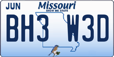MO license plate BH3W3D