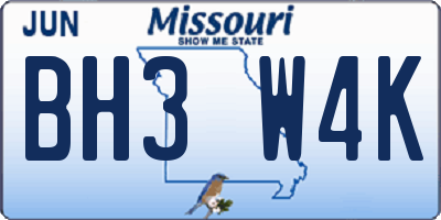 MO license plate BH3W4K