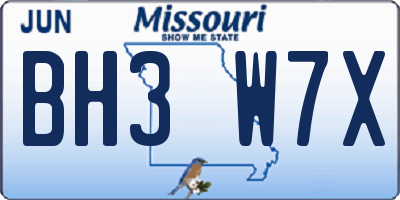 MO license plate BH3W7X