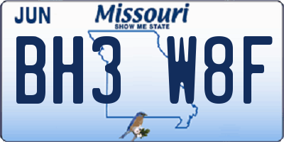 MO license plate BH3W8F