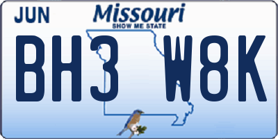MO license plate BH3W8K