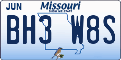 MO license plate BH3W8S