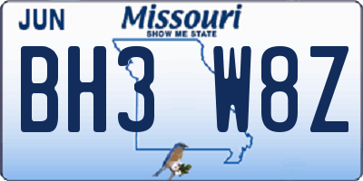 MO license plate BH3W8Z