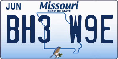 MO license plate BH3W9E