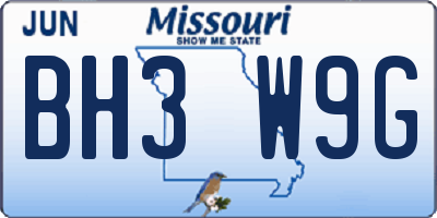 MO license plate BH3W9G