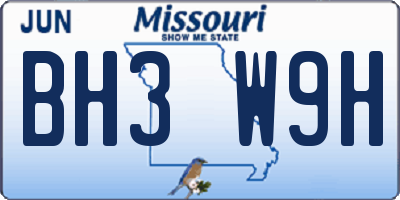 MO license plate BH3W9H