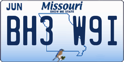 MO license plate BH3W9I