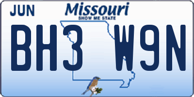 MO license plate BH3W9N