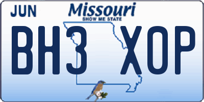 MO license plate BH3X0P
