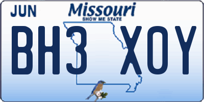 MO license plate BH3X0Y