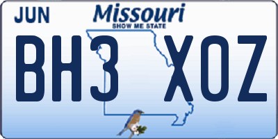 MO license plate BH3X0Z