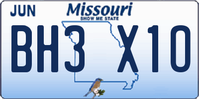 MO license plate BH3X1O