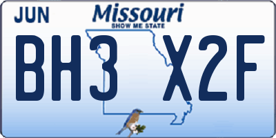 MO license plate BH3X2F