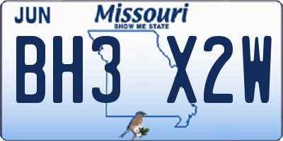MO license plate BH3X2W