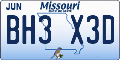 MO license plate BH3X3D