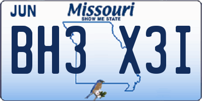 MO license plate BH3X3I