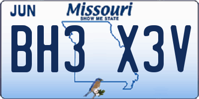 MO license plate BH3X3V