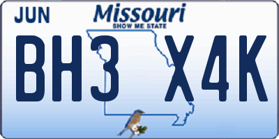 MO license plate BH3X4K