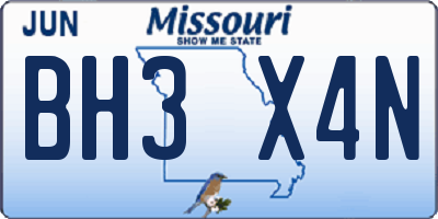 MO license plate BH3X4N
